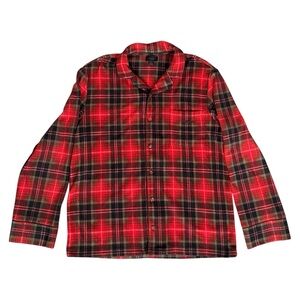 SKIMS Fleece Sleep Unisex Button Up Pajama Shirt in Cranberry Red Plaid Small